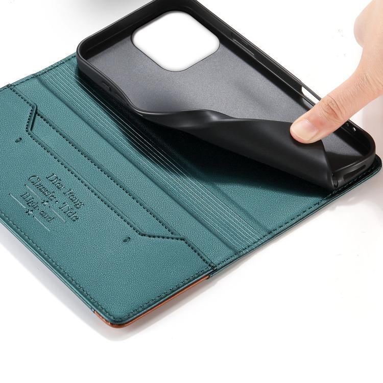 For iPhone 13 Pro Dierfeng Splicing Strong Magnetic RFID Vegan Leather Phone Case