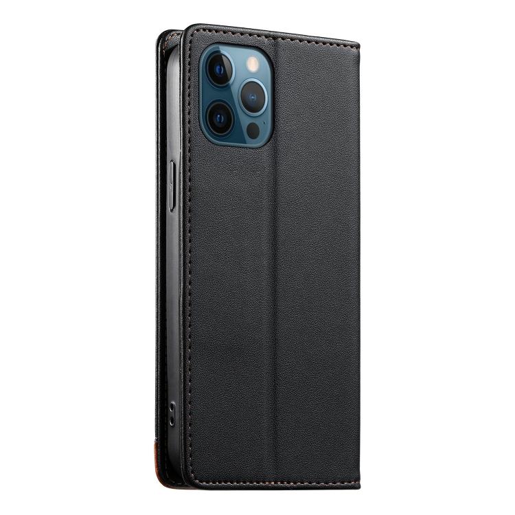 For iPhone 12 Pro Max Dierfeng Splicing Strong Magnetic RFID Vegan Leather Phone Case