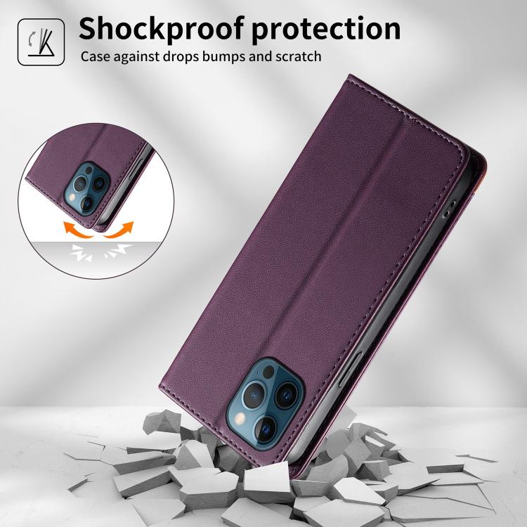 For iPhone 12 Pro Max Dierfeng Splicing Strong Magnetic RFID Vegan Leather Phone Case