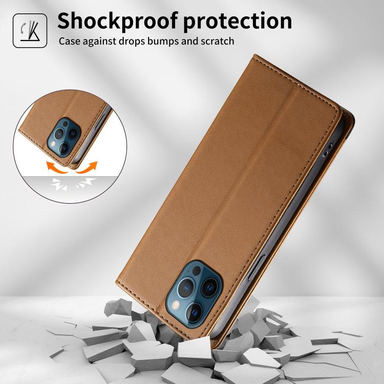 For iPhone 12 Pro Max Dierfeng Splicing Strong Magnetic RFID Vegan Leather Phone Case