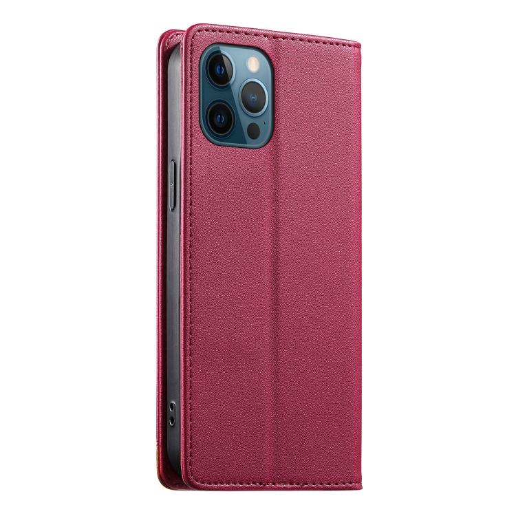 For iPhone 12 Pro Max Dierfeng Splicing Strong Magnetic RFID Vegan Leather Phone Case