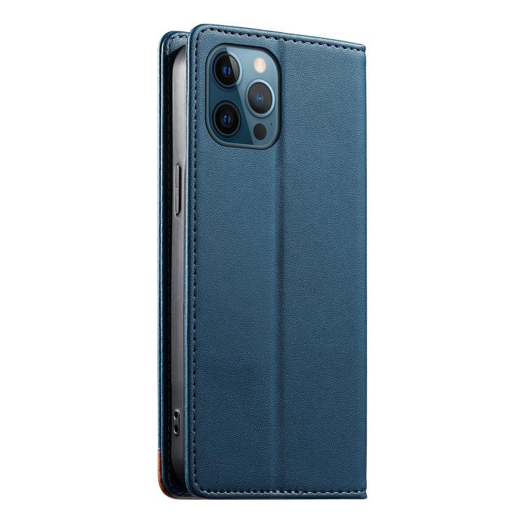 For iPhone 12 Pro Max Dierfeng Splicing Strong Magnetic RFID Vegan Leather Phone Case