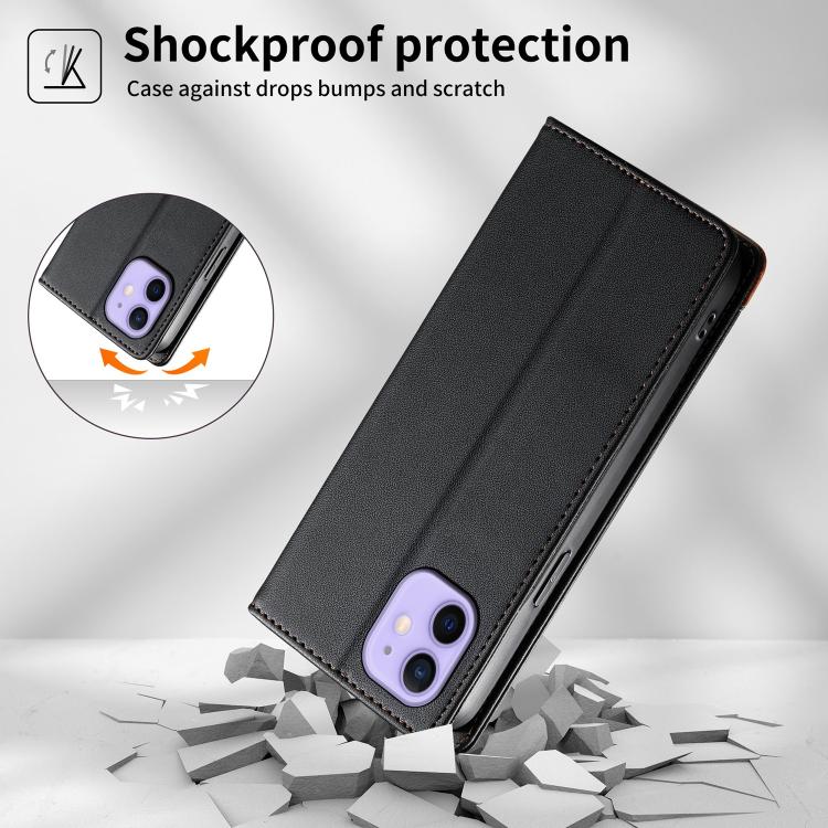 For iPhone 12 / 12 Pro Dierfeng Splicing Strong Magnetic RFID Vegan Leather Phone Case