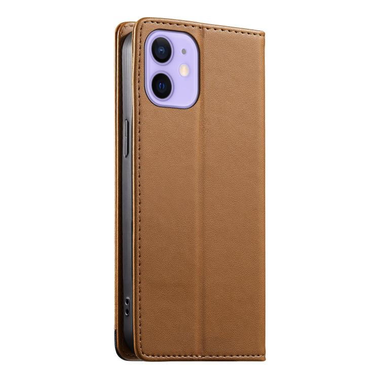 For iPhone 12 mini Dierfeng Splicing Strong Magnetic RFID Vegan Leather Phone Case