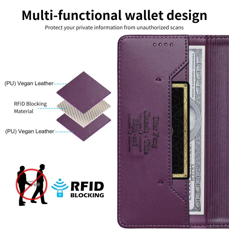 For iPhone 11 Pro Dierfeng Splicing Strong Magnetic RFID Vegan Leather Phone Case