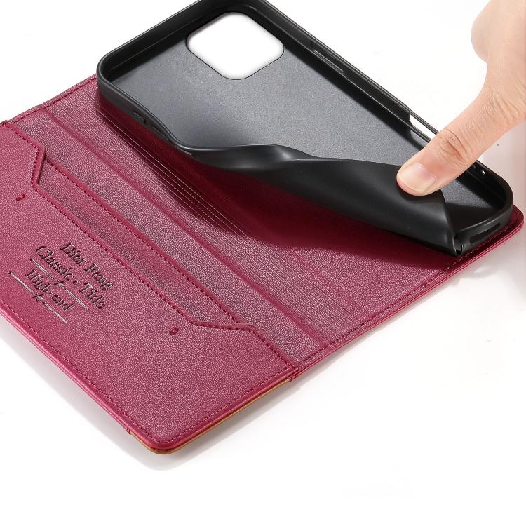 For iPhone 11 Pro Dierfeng Splicing Strong Magnetic RFID Vegan Leather Phone Case