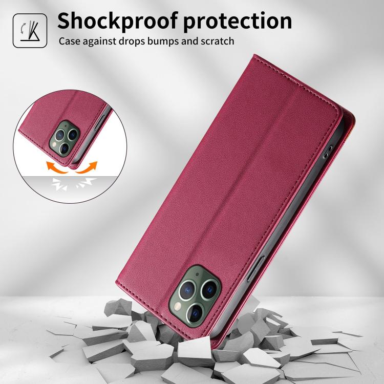For iPhone 11 Pro Dierfeng Splicing Strong Magnetic RFID Vegan Leather Phone Case