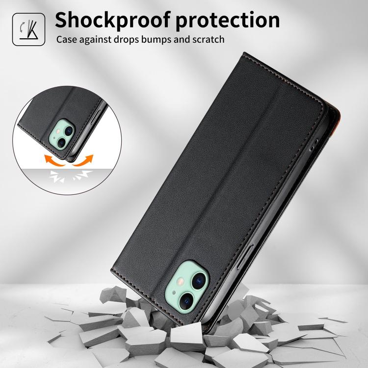 For iPhone 11 Dierfeng Splicing Strong Magnetic RFID Vegan Leather Phone Case