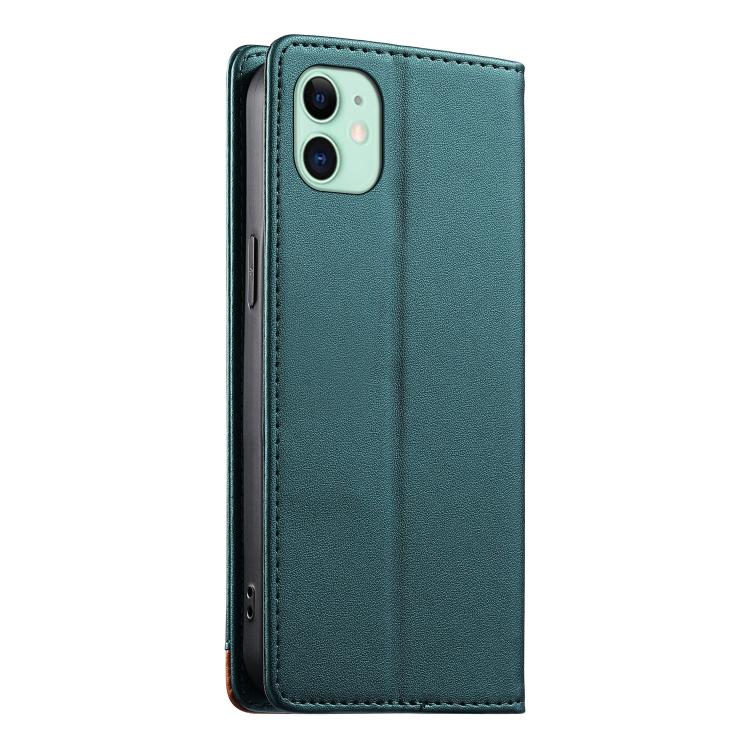 For iPhone 11 Dierfeng Splicing Strong Magnetic RFID Vegan Leather Phone Case