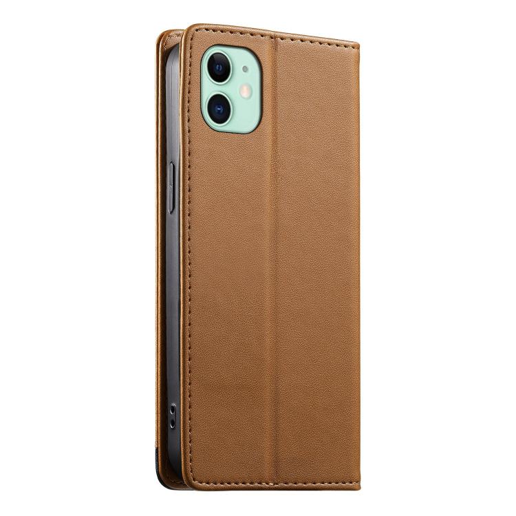 For iPhone 11 Dierfeng Splicing Strong Magnetic RFID Vegan Leather Phone Case