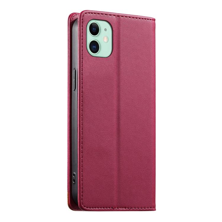 For iPhone 11 Dierfeng Splicing Strong Magnetic RFID Vegan Leather Phone Case