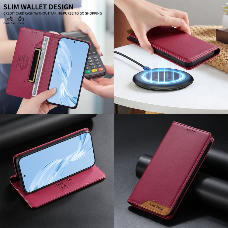 For iPhone 11 Dierfeng Splicing Strong Magnetic RFID Vegan Leather Phone Case