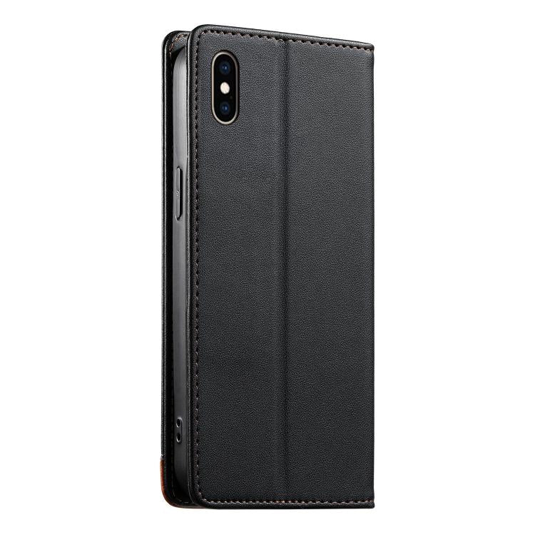 For iPhone XS Max Dierfeng Splicing Strong Magnetic RFID Vegan Leather Phone Case