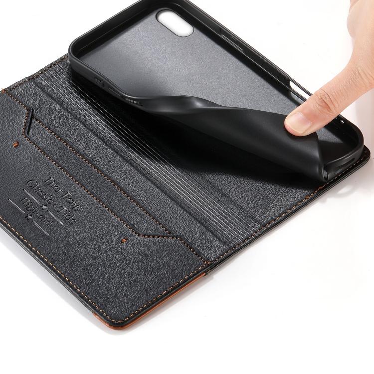 For iPhone XS Max Dierfeng Splicing Strong Magnetic RFID Vegan Leather Phone Case