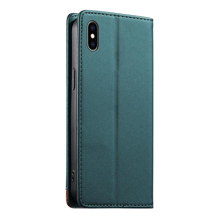 For iPhone XS Max Dierfeng Splicing Strong Magnetic RFID Vegan Leather Phone Case