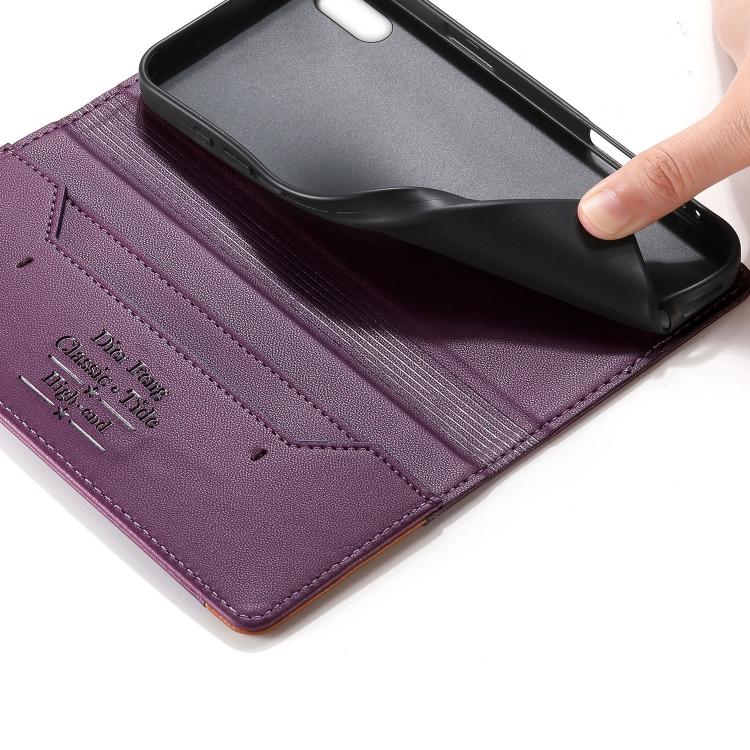 For iPhone XS Max Dierfeng Splicing Strong Magnetic RFID Vegan Leather Phone Case
