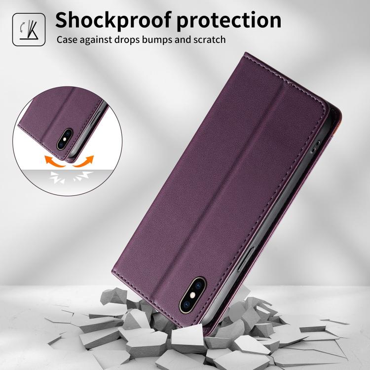 For iPhone XS Max Dierfeng Splicing Strong Magnetic RFID Vegan Leather Phone Case
