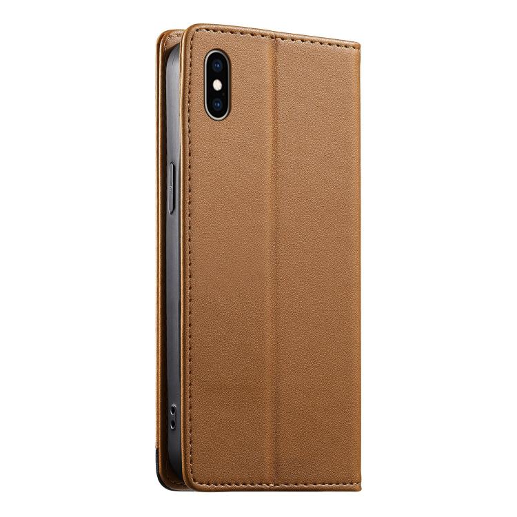 For iPhone XS Max Dierfeng Splicing Strong Magnetic RFID Vegan Leather Phone Case
