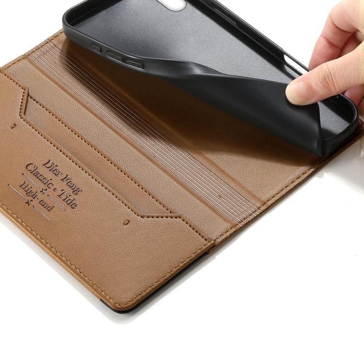 For iPhone XS Max Dierfeng Splicing Strong Magnetic RFID Vegan Leather Phone Case