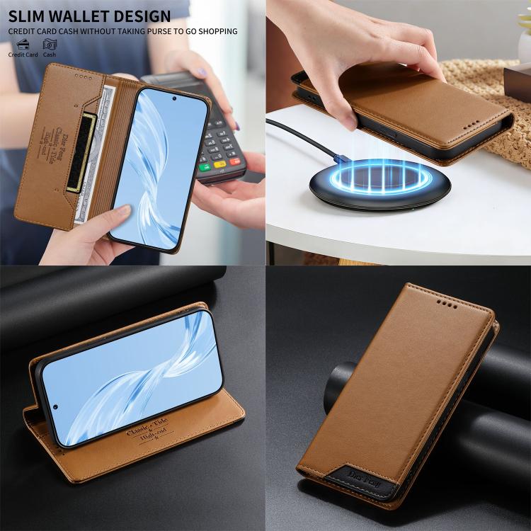 For iPhone XS Max Dierfeng Splicing Strong Magnetic RFID Vegan Leather Phone Case