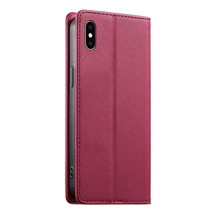 For iPhone XS Max Dierfeng Splicing Strong Magnetic RFID Vegan Leather Phone Case