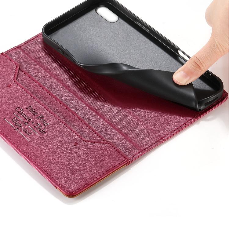 For iPhone XS Max Dierfeng Splicing Strong Magnetic RFID Vegan Leather Phone Case
