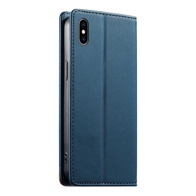 For iPhone XS Max Dierfeng Splicing Strong Magnetic RFID Vegan Leather Phone Case