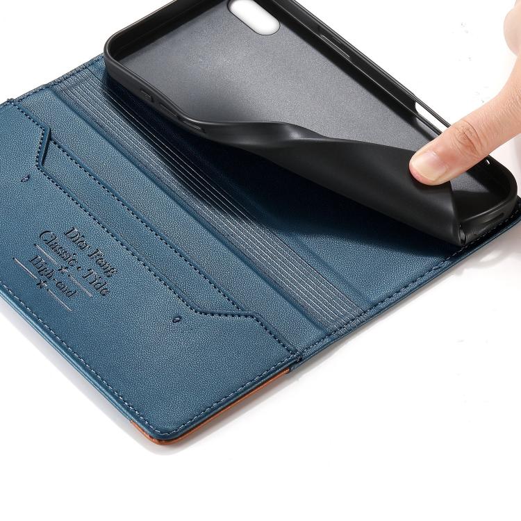For iPhone XS Max Dierfeng Splicing Strong Magnetic RFID Vegan Leather Phone Case