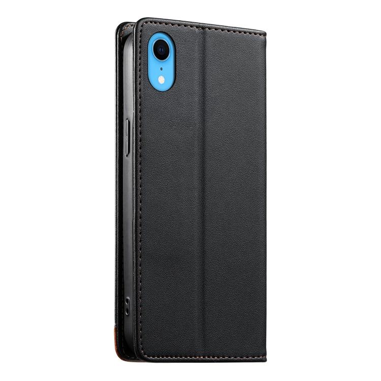 For iPhone XR Dierfeng Splicing Strong Magnetic RFID Vegan Leather Phone Case