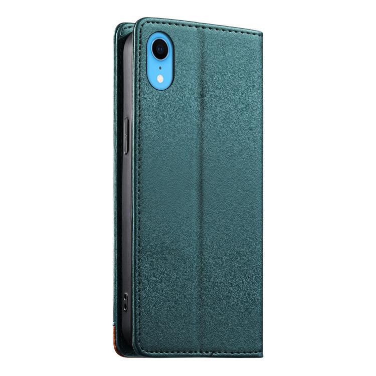 For iPhone XR Dierfeng Splicing Strong Magnetic RFID Vegan Leather Phone Case
