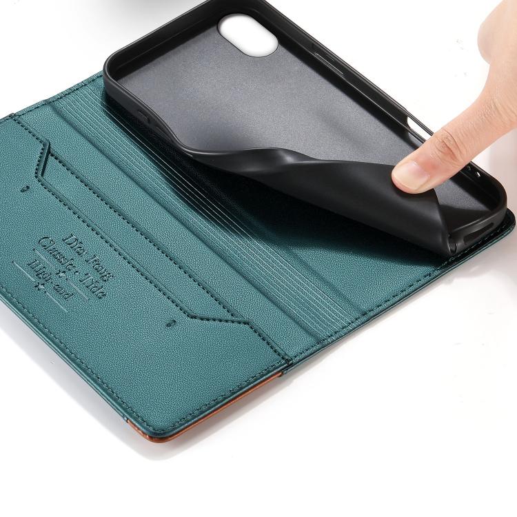 For iPhone XR Dierfeng Splicing Strong Magnetic RFID Vegan Leather Phone Case
