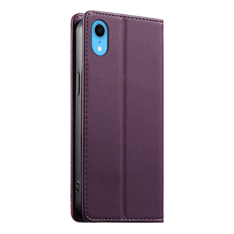 For iPhone XR Dierfeng Splicing Strong Magnetic RFID Vegan Leather Phone Case