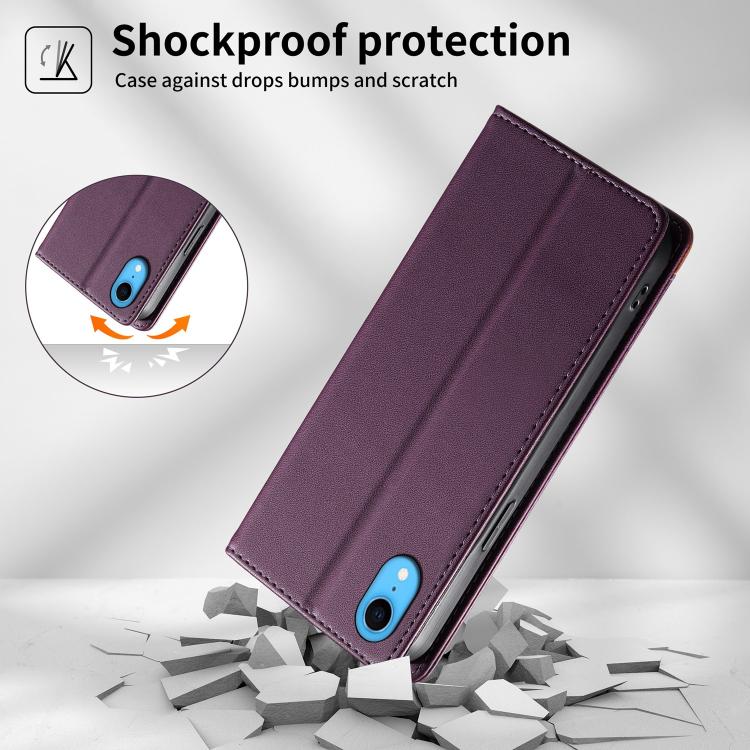 For iPhone XR Dierfeng Splicing Strong Magnetic RFID Vegan Leather Phone Case