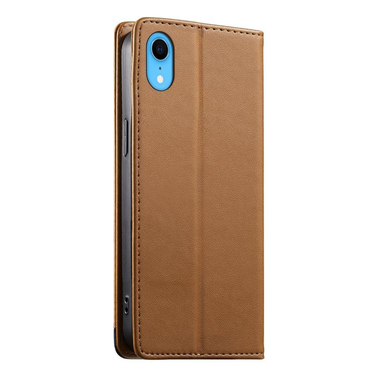 For iPhone XR Dierfeng Splicing Strong Magnetic RFID Vegan Leather Phone Case