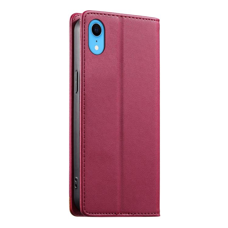 For iPhone XR Dierfeng Splicing Strong Magnetic RFID Vegan Leather Phone Case