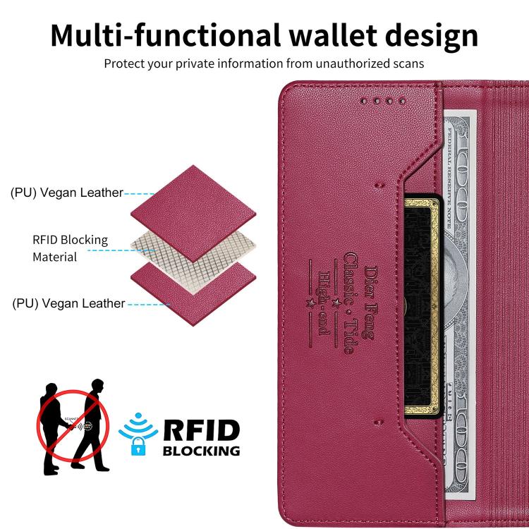 For iPhone XR Dierfeng Splicing Strong Magnetic RFID Vegan Leather Phone Case