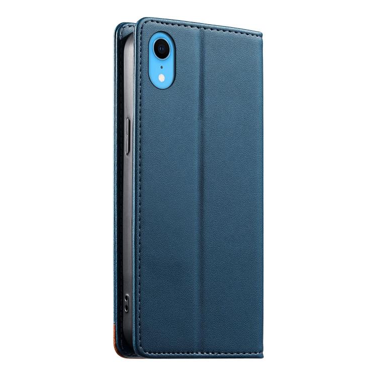 For iPhone XR Dierfeng Splicing Strong Magnetic RFID Vegan Leather Phone Case