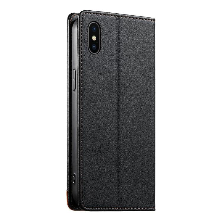 For iPhone X / XS Dierfeng Splicing Strong Magnetic RFID Vegan Leather Phone Case