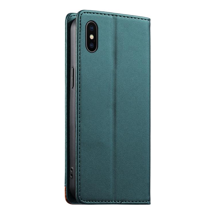 For iPhone X / XS Dierfeng Splicing Strong Magnetic RFID Vegan Leather Phone Case