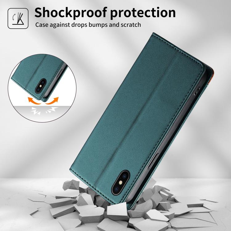 For iPhone X / XS Dierfeng Splicing Strong Magnetic RFID Vegan Leather Phone Case