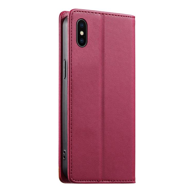 For iPhone X / XS Dierfeng Splicing Strong Magnetic RFID Vegan Leather Phone Case