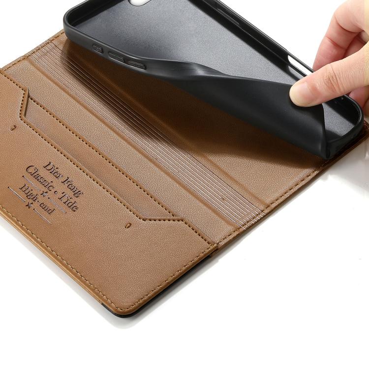 For iPhone 8 Plus / 7 Plus Dierfeng Splicing Strong Magnetic RFID Vegan Leather Phone Case