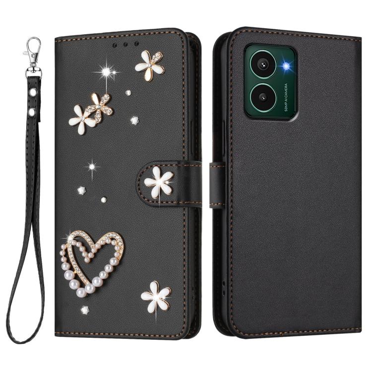 For HMD Pulse Pro / Pulse /Pulse Plus ZS01 Double-Layer Heart Floral Vegan Leather Phone Case with Wrist Strap