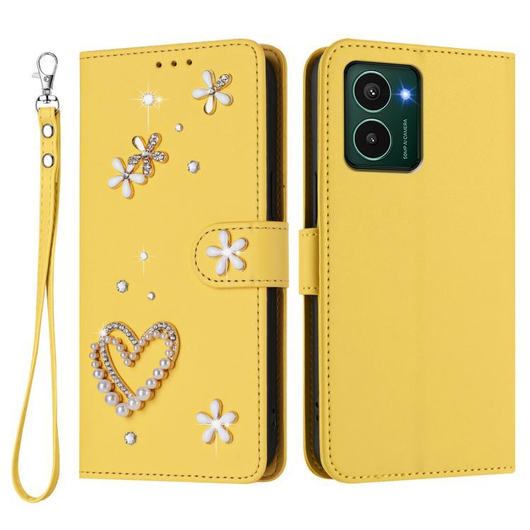 For HMD Pulse Pro / Pulse /Pulse Plus ZS01 Double-Layer Heart Floral Vegan Leather Phone Case with Wrist Strap