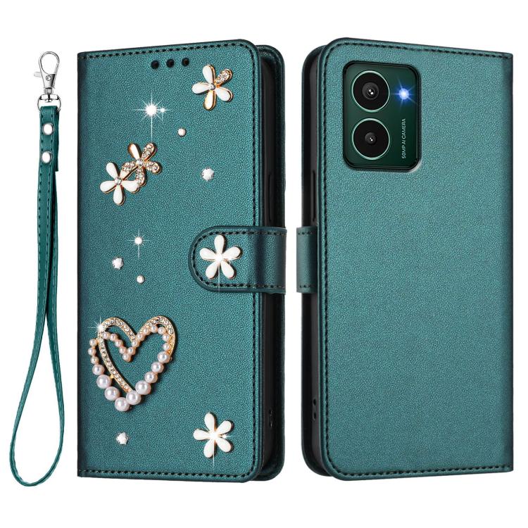 For HMD Pulse Pro / Pulse /Pulse Plus ZS01 Double-Layer Heart Floral Vegan Leather Phone Case with Wrist Strap