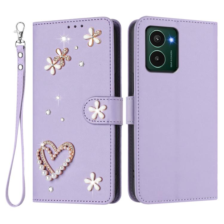 For HMD Pulse Pro / Pulse /Pulse Plus ZS01 Double-Layer Heart Floral Vegan Leather Phone Case with Wrist Strap