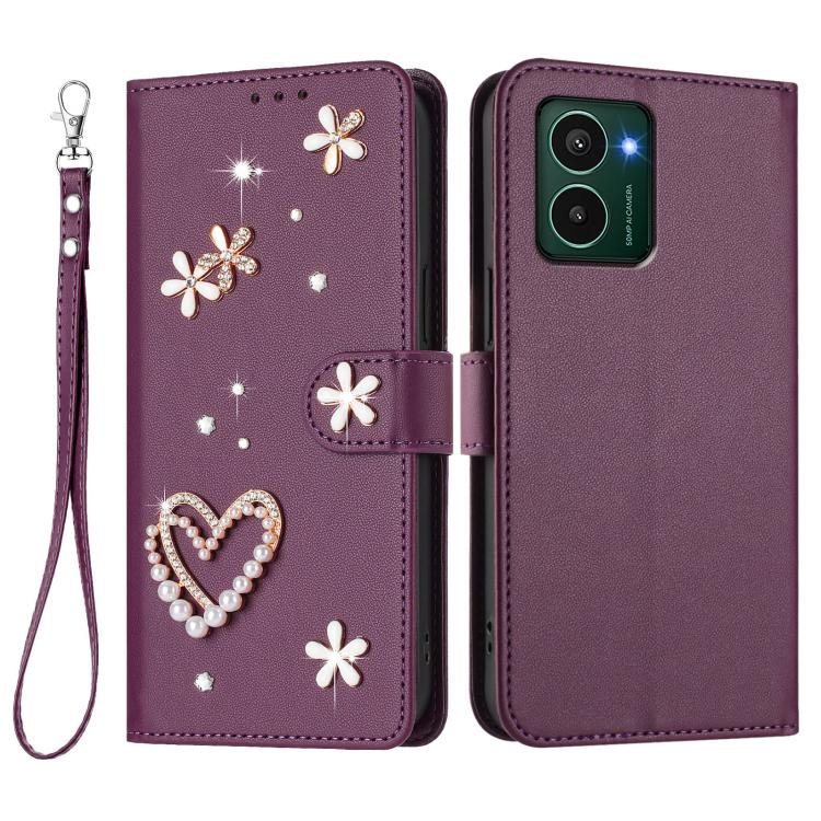For HMD Pulse Pro / Pulse /Pulse Plus ZS01 Double-Layer Heart Floral Vegan Leather Phone Case with Wrist Strap