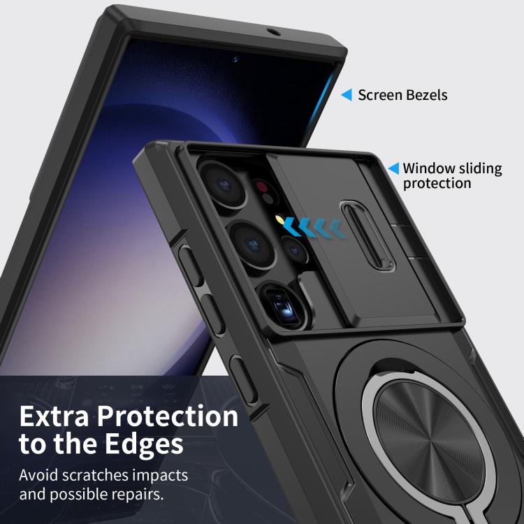 For Samsung Galaxy S23 Ultra 5G Camshield Rotation Holder MagSafe Phone Case