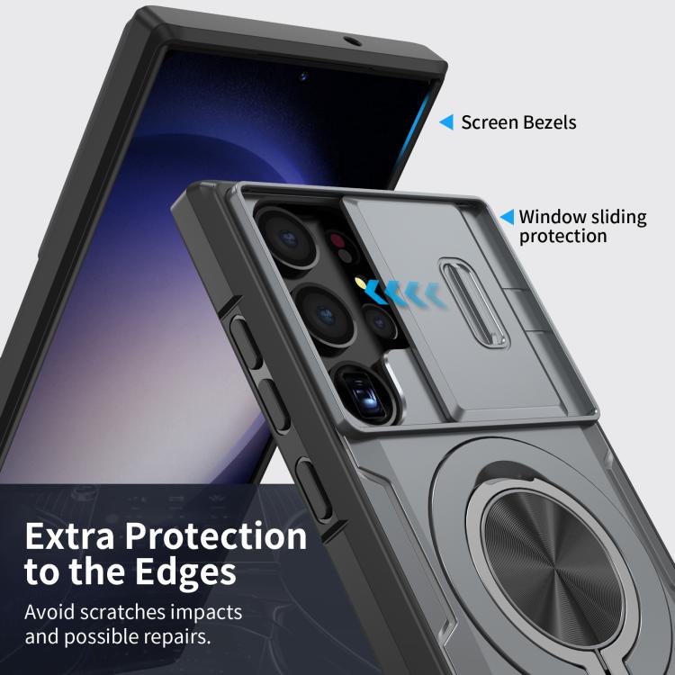 For Samsung Galaxy S23 Ultra 5G Camshield Rotation Holder MagSafe Phone Case