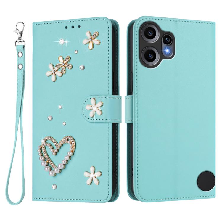 For Nothing CMF Phone 2 Pro ZS01 Double-Layer Heart Floral Vegan Leather Phone Case with Wrist Strap